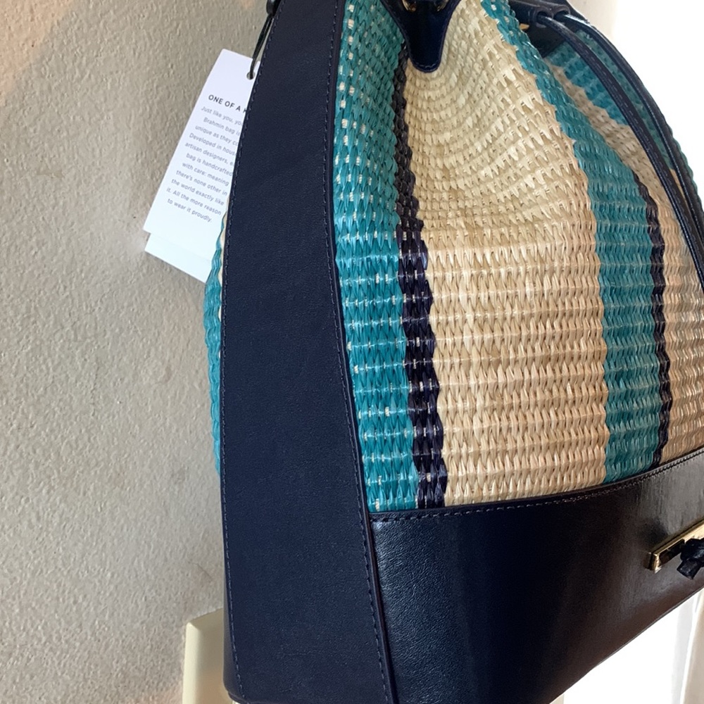 Anguilla Collection Marlowe Striped Drawstring Straw Bucket Shoulder - Picture 5 of 16